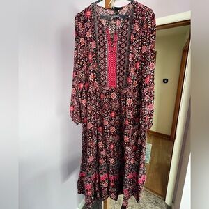 Lane Bryant Pink and Black Floral Long Sleeve Dress